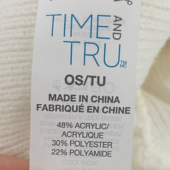 Time and Tru Cozy Acrylic Polyester Blend Knit Toque w Pom Pom & Beads Cream OS - Picture 6 of 8